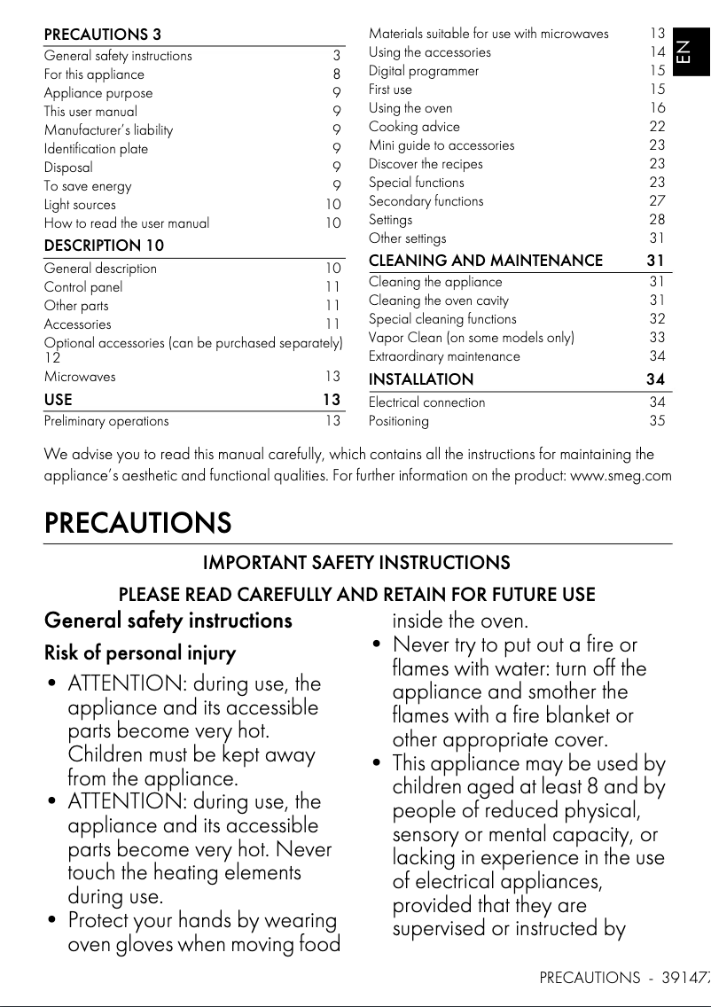 Page n°1 - Manuel utilisateur Smeg SOA4102M1N