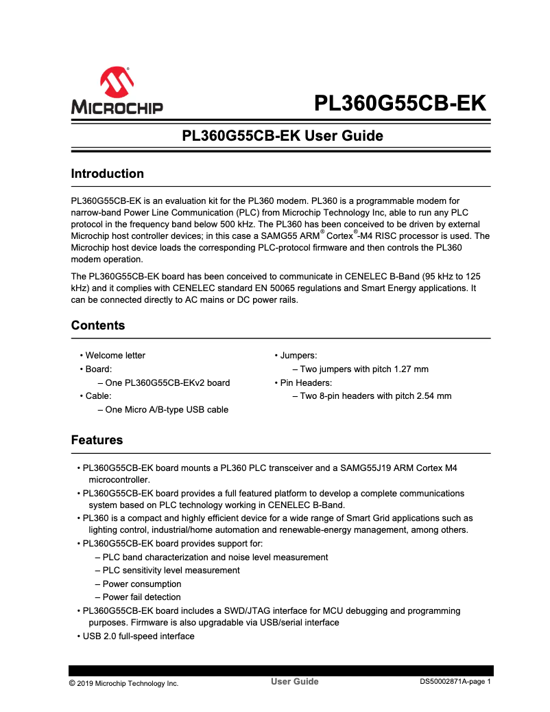 Página 1 del manual Manual de usuario Microchip PL360G55CB-EK