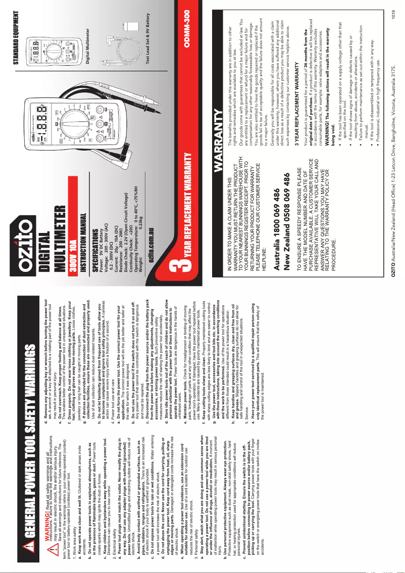 Image de la première page du manuel de l'appareil ODMM-300