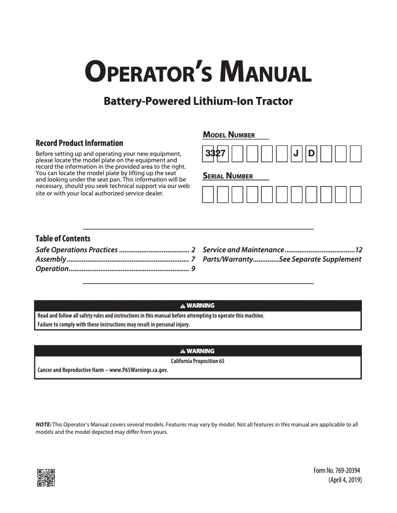 Page n°1 - Manuel utilisateur Craftsman CMXGRAM1130049