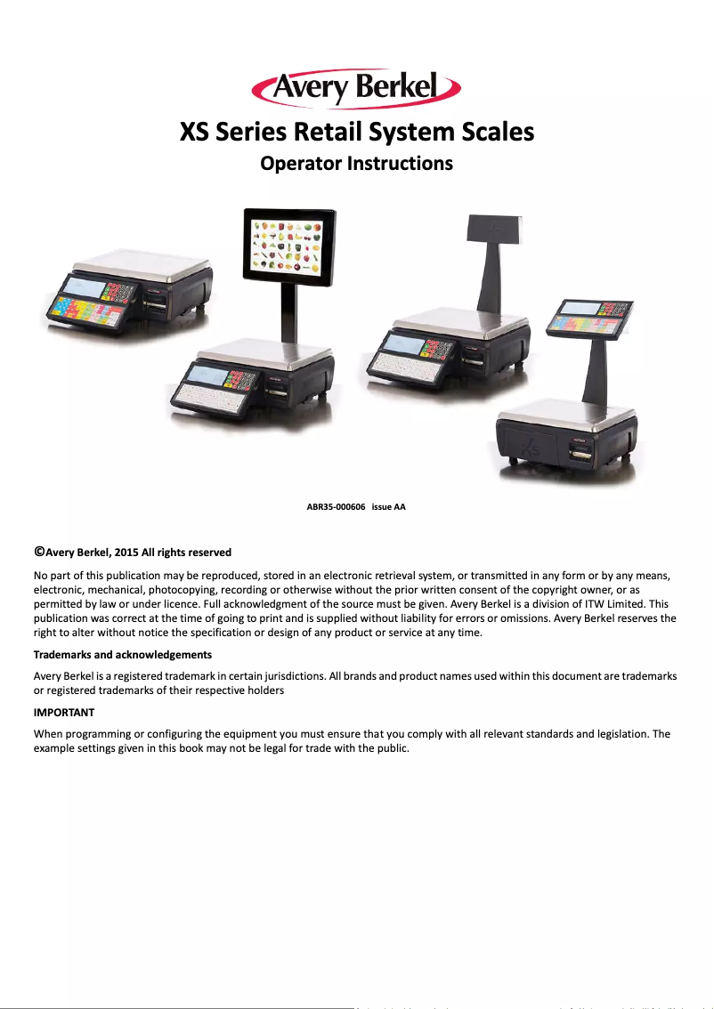 Page n°1 - Manuel utilisateur Avery Berkel XS100