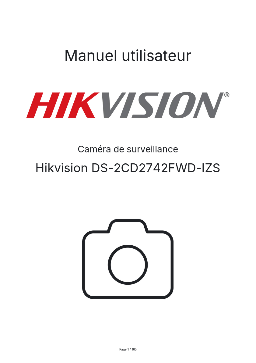 Page n°1 - Manuel utilisateur Hikvision DS-2CD2742FWD-IZS