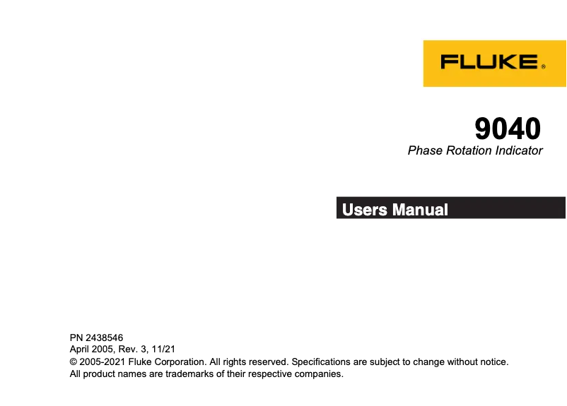 Page 1 de la notice Manuel utilisateur Fluke 9040