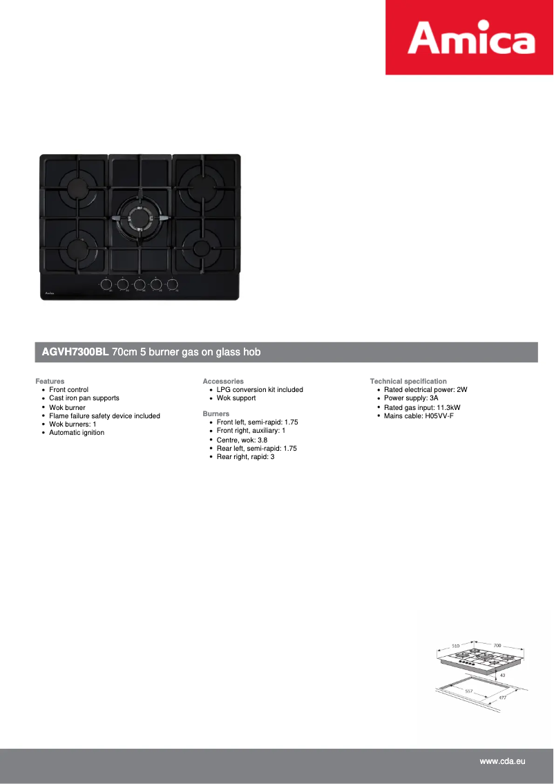Page n°1 - Fiche technique Amica AGVH7300BL