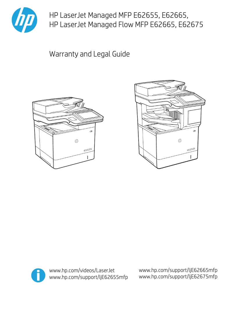 Page 1 de la notice Informations de garantie HP LaserJet Managed MFP E62675