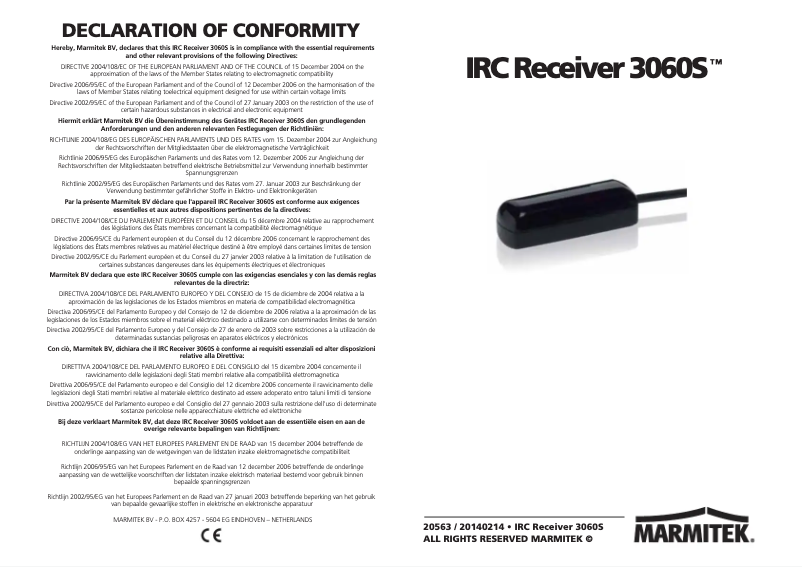 Page n°1 - Manuel utilisateur Marmitek IRC 3060S RX