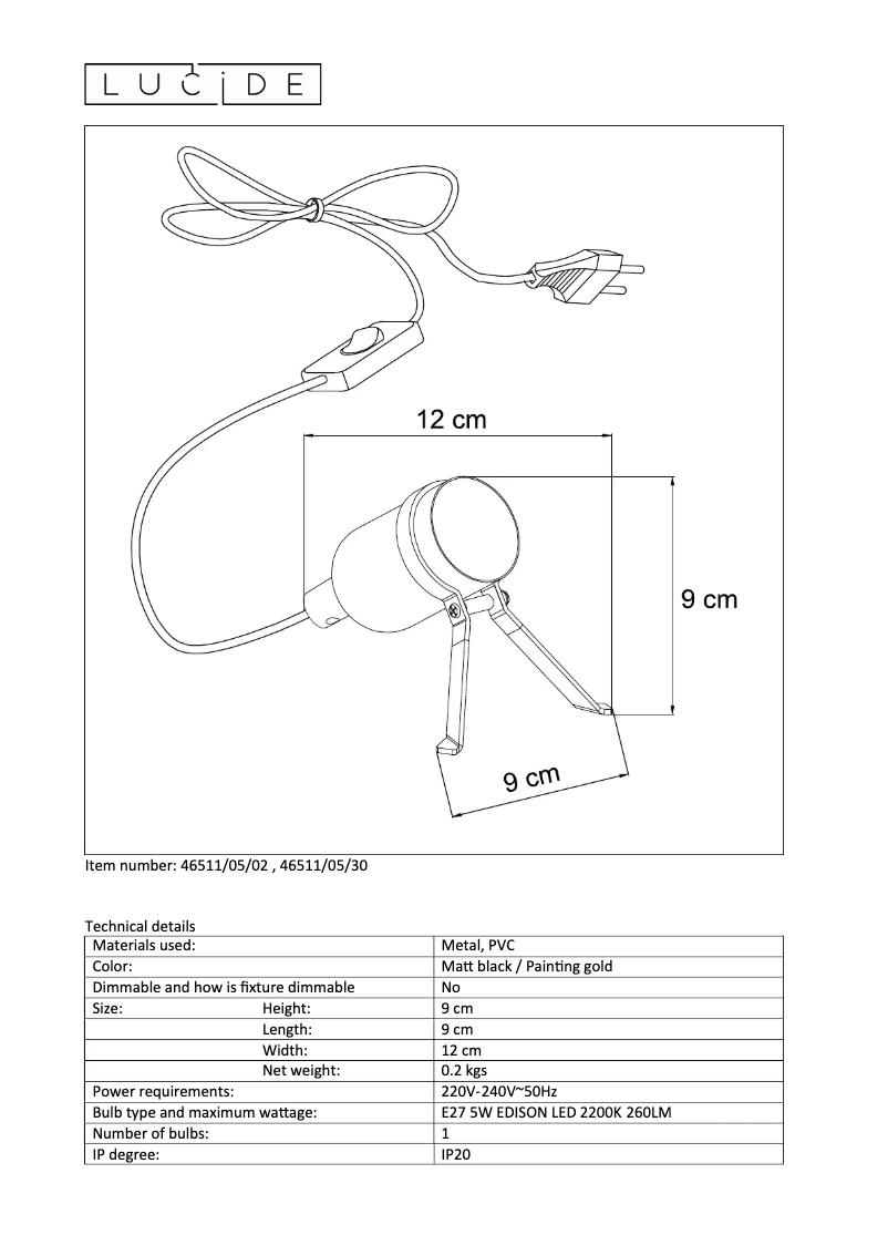Page 1 de la notice Manuel utilisateur Lucide Pukki 46511/05/02