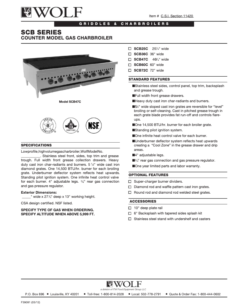 Page 1 de la notice Fiche technique Wolf SCB36
