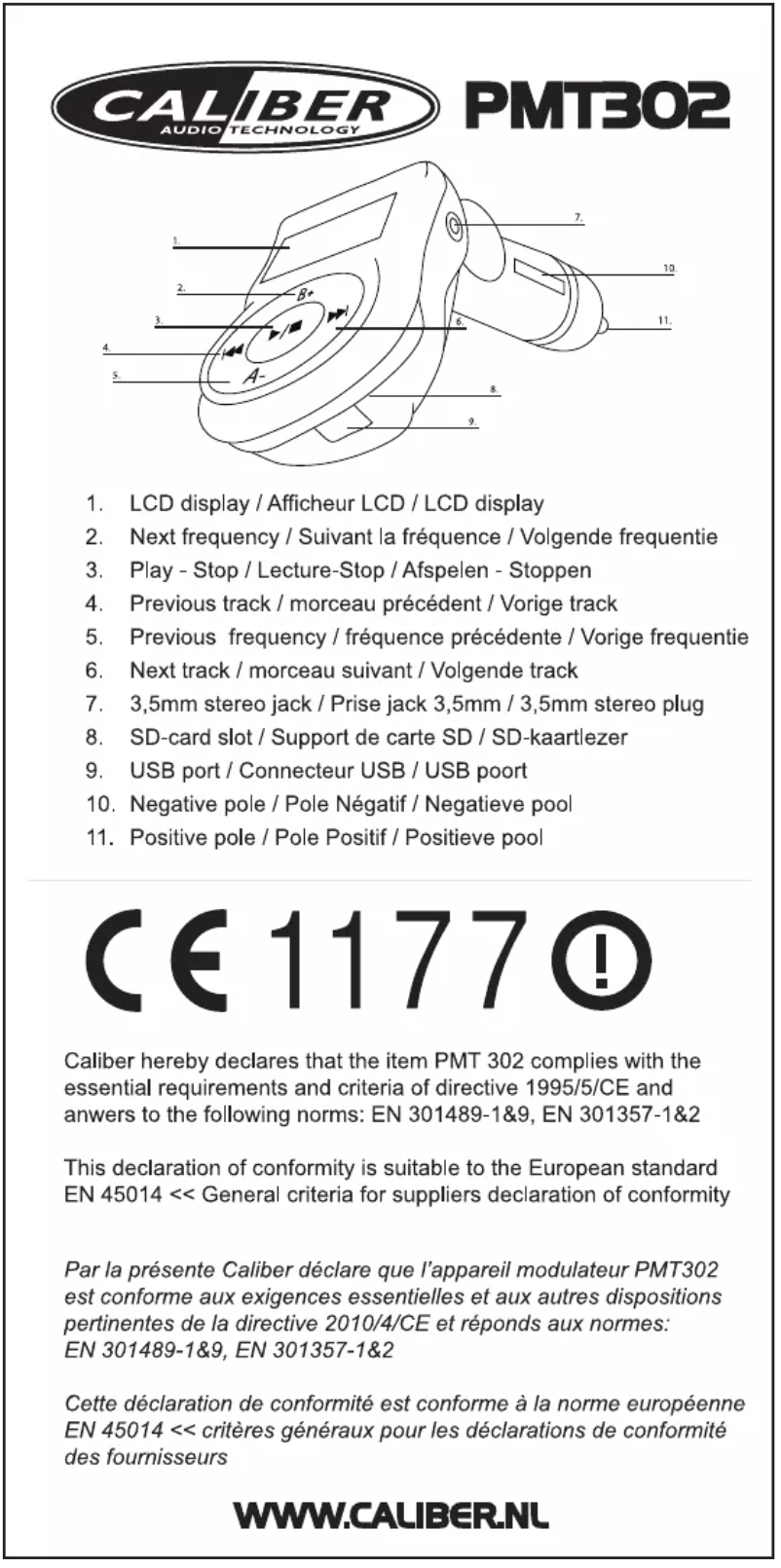 Page 1 de la notice Manuel utilisateur Caliber PMT302