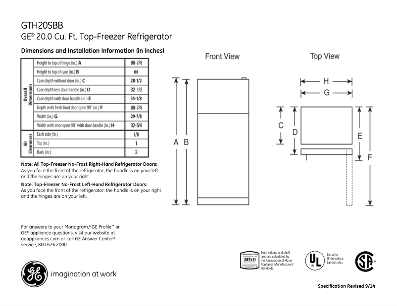 Page n°1 - Fiche technique GE GTH20SBBSS