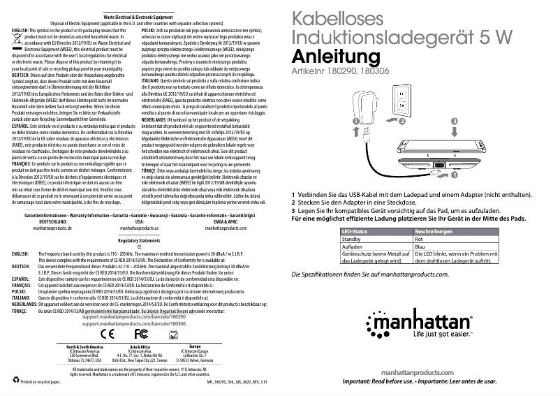 Page 1 de la notice Manuel utilisateur Manhattan 180290