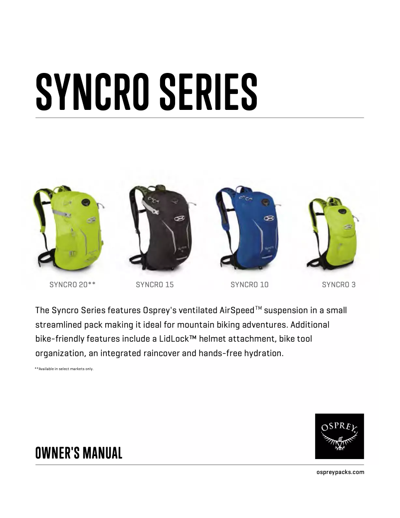 Page 1 de la notice Manuel utilisateur Osprey Syncros 20