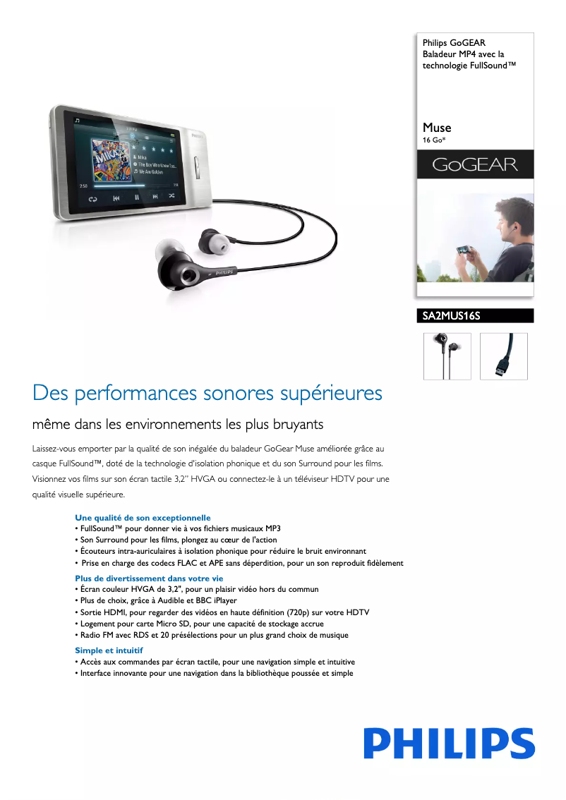 Page n°1 - Fiche technique Philips GoGear SA2ARA08