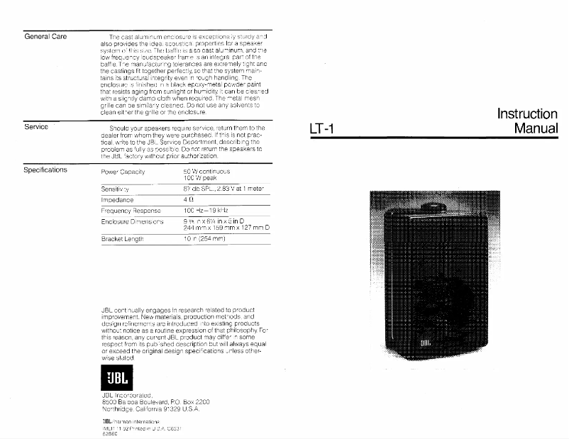 Page 1 de la notice Manuel utilisateur JBL LT-1