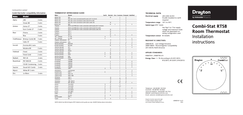 Page 1 de la notice Guide d'installation Drayton Combi-Stat RTS8