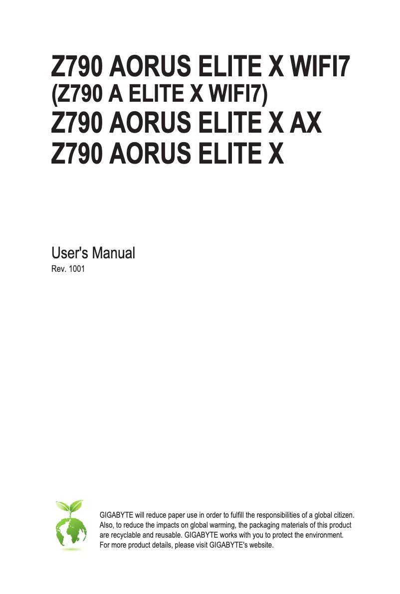Image de la première page du manuel de l'appareil Z790 AORUS ELITE X