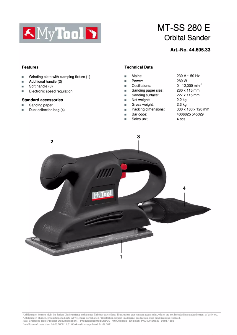 Page n°1 - Manuel utilisateur MyTool MT-SS 280 E