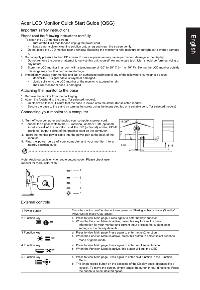 Página 1 del manual Guía de inicio rápido Acer CP1241YV