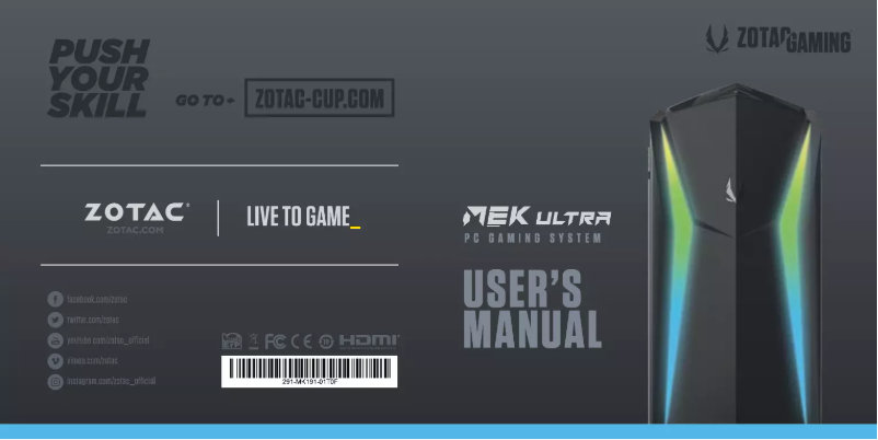 Page 1 de la notice Manuel utilisateur Zotac MEK Ultra GU2070C701B