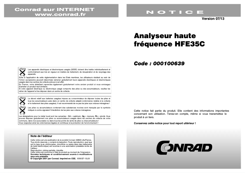 Image de la première page du manuel de l'appareil HFE 35C