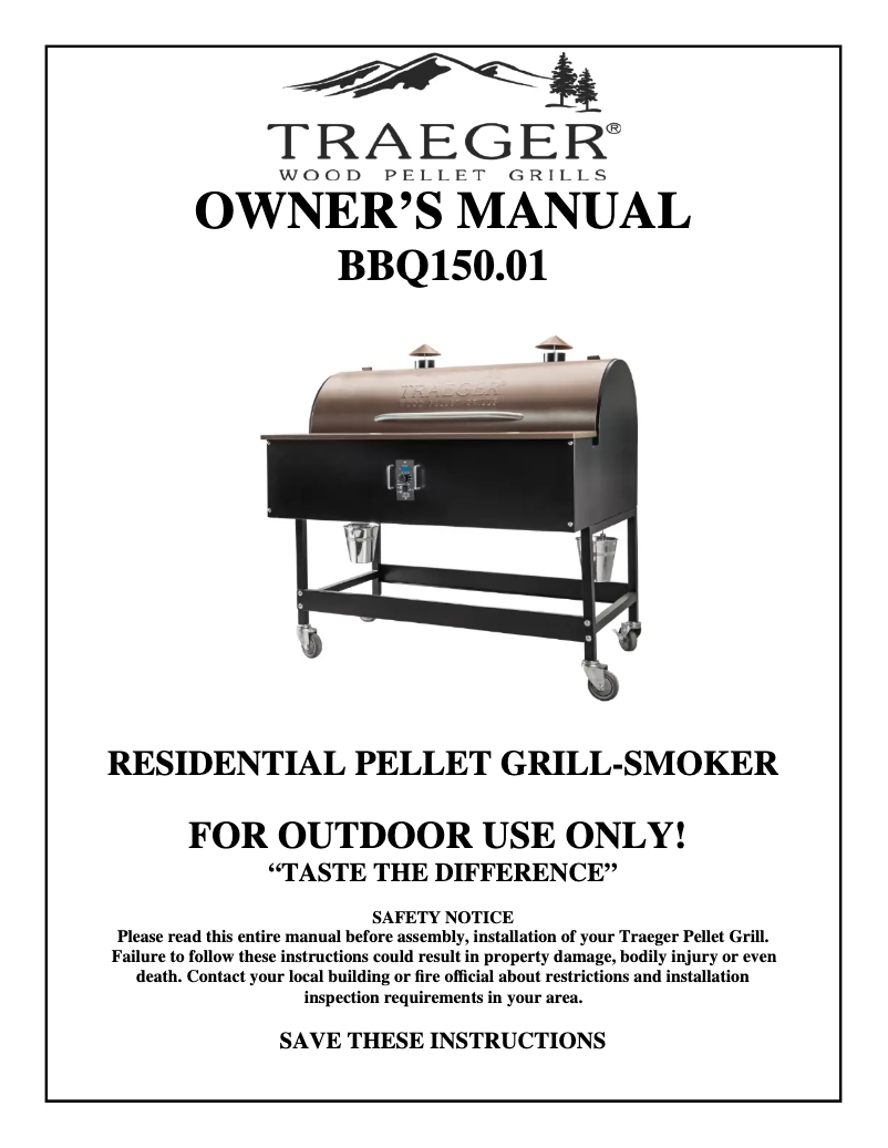 Page 1 de la notice Manuel utilisateur Traeger BBQ150.01