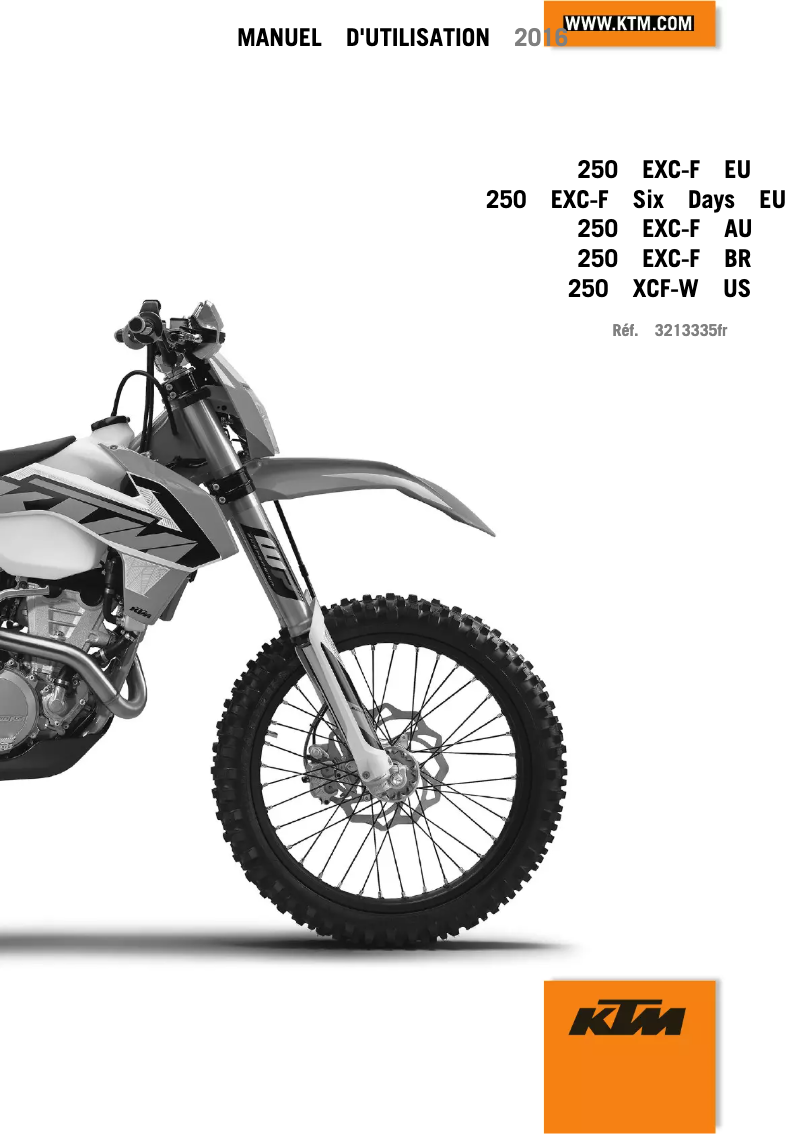 Page 1 de la notice Manuel utilisateur KTM 250 XCF-W (2016)