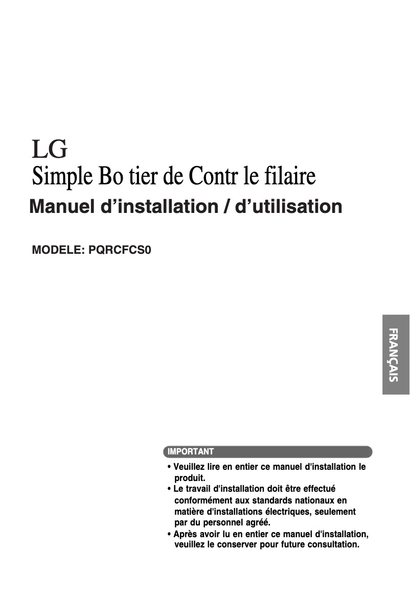 Page 1 of the manual User Manual LG PQRCFCS0