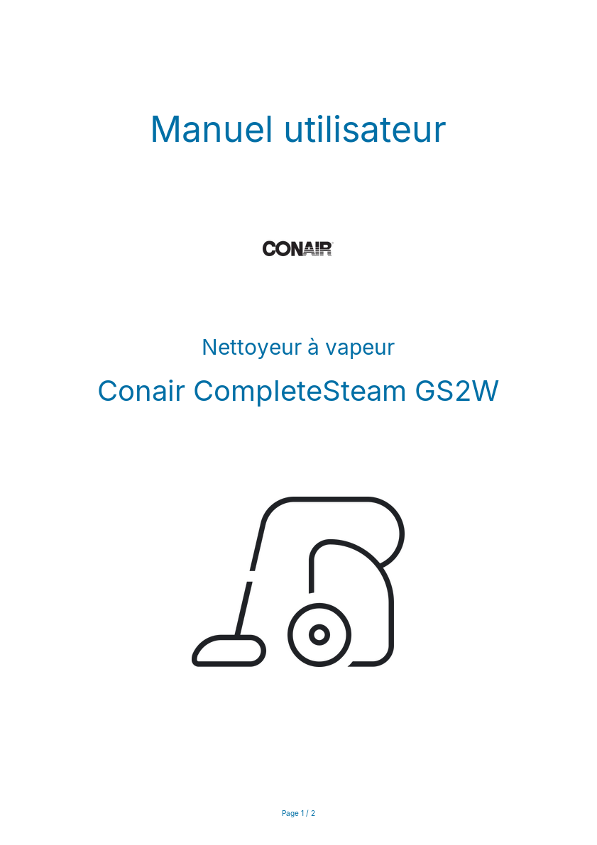 Page n°1 - Manuel utilisateur Conair CompleteSteam GS2W