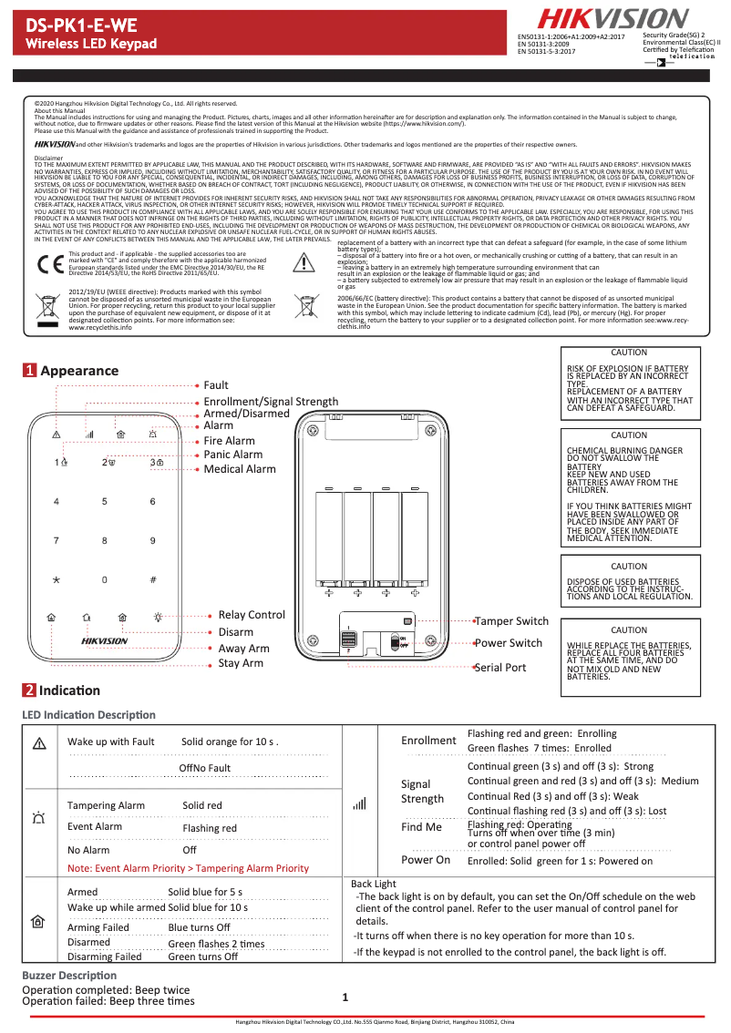 Page 1 de la notice Manuel utilisateur Hikvision DS-PK1-E-WE