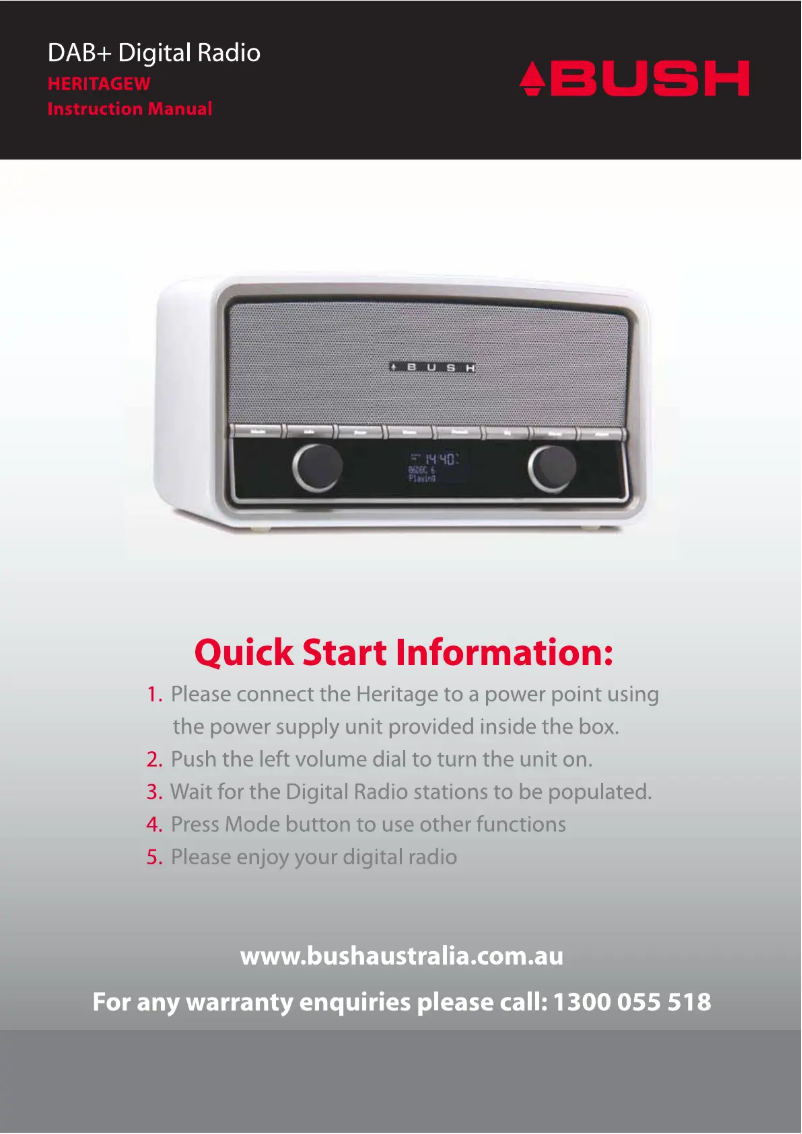 Page 1 de la notice Manuel utilisateur Bush Heritage
