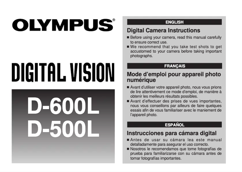 Page n°1 - Manuel utilisateur Olympus Camedia D-600L