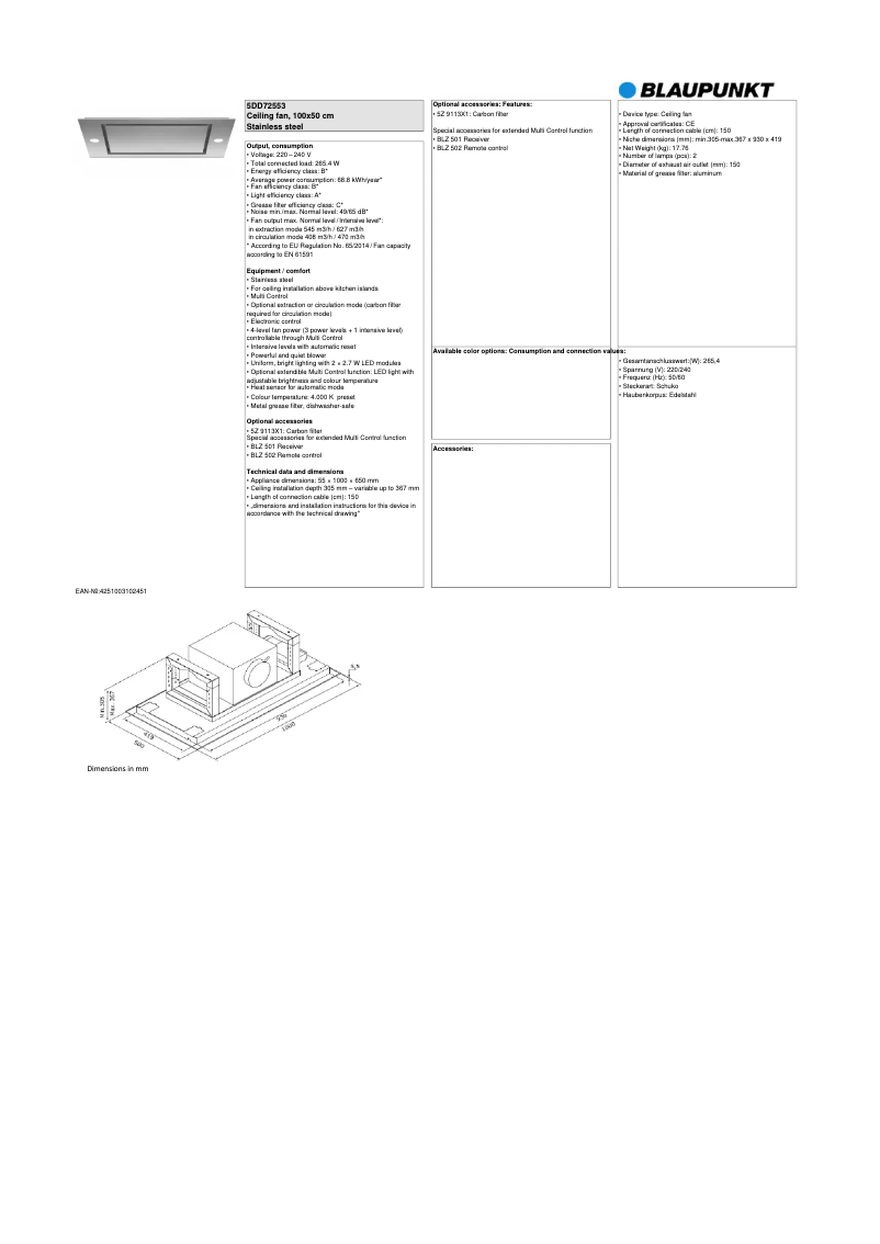 Page n°1 - Fiche technique Blaupunkt 5DD72553