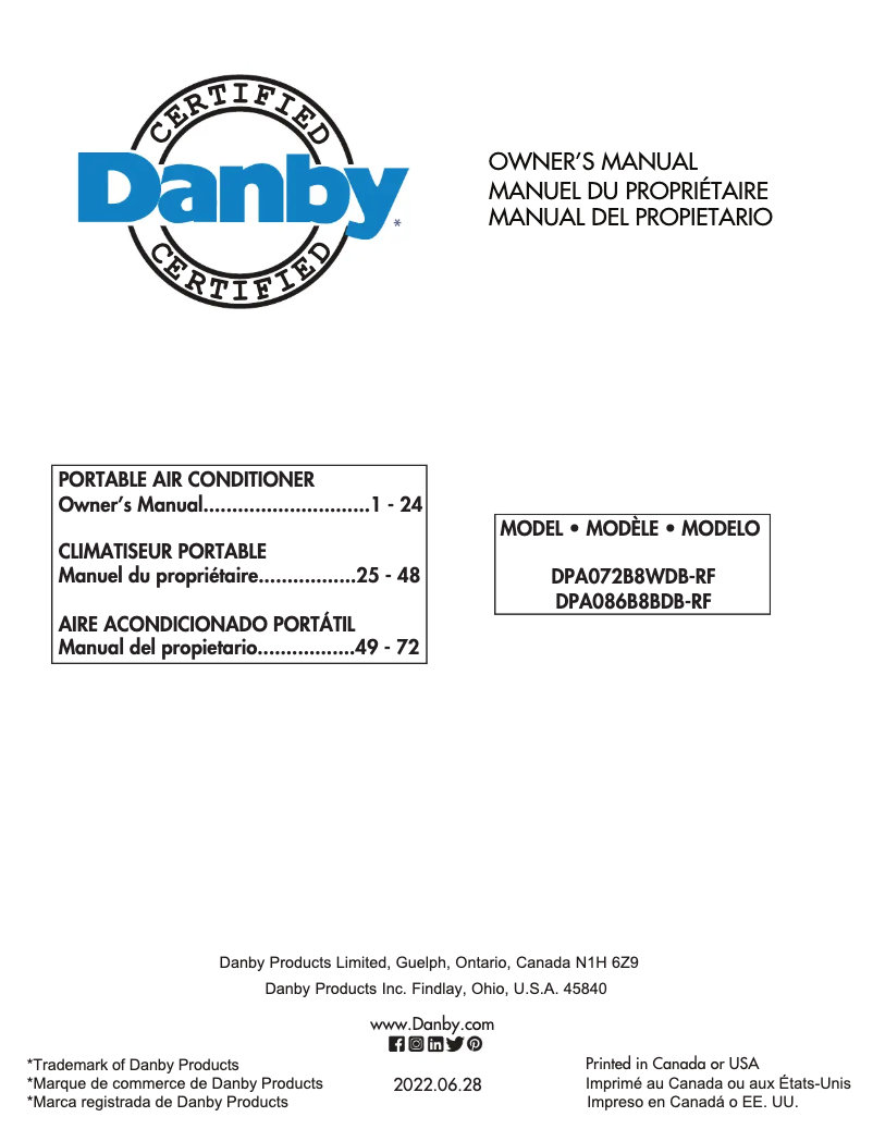 Image de la première page du manuel de l'appareil DPA072B8WDB-RF