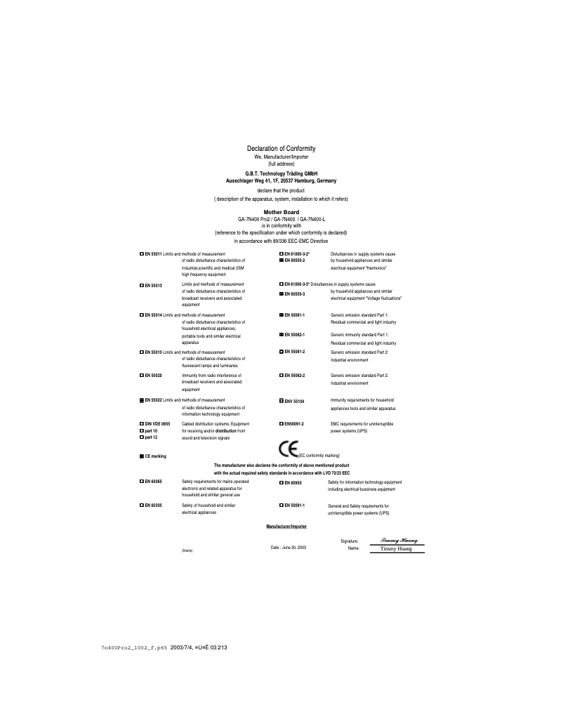 Page n°1 - Manuel utilisateur Gigabyte GA-7N400 Pro2