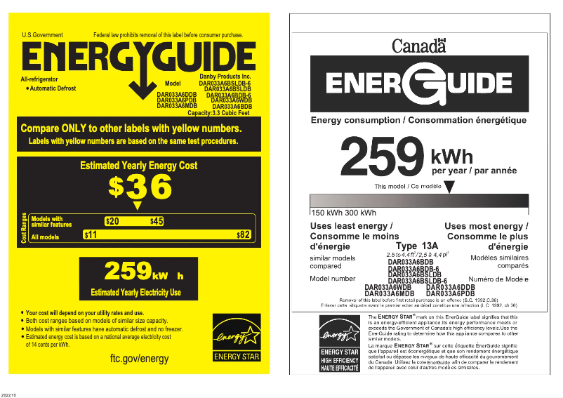 Page 1 de la notice Label énergétique Danby DAR033A6BSLDB-6