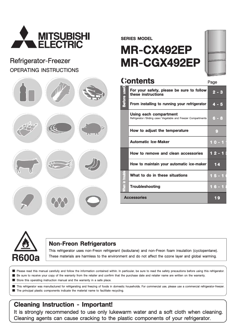 Page 1 de la notice Manuel utilisateur Mitsubishi MR-CGX370EP