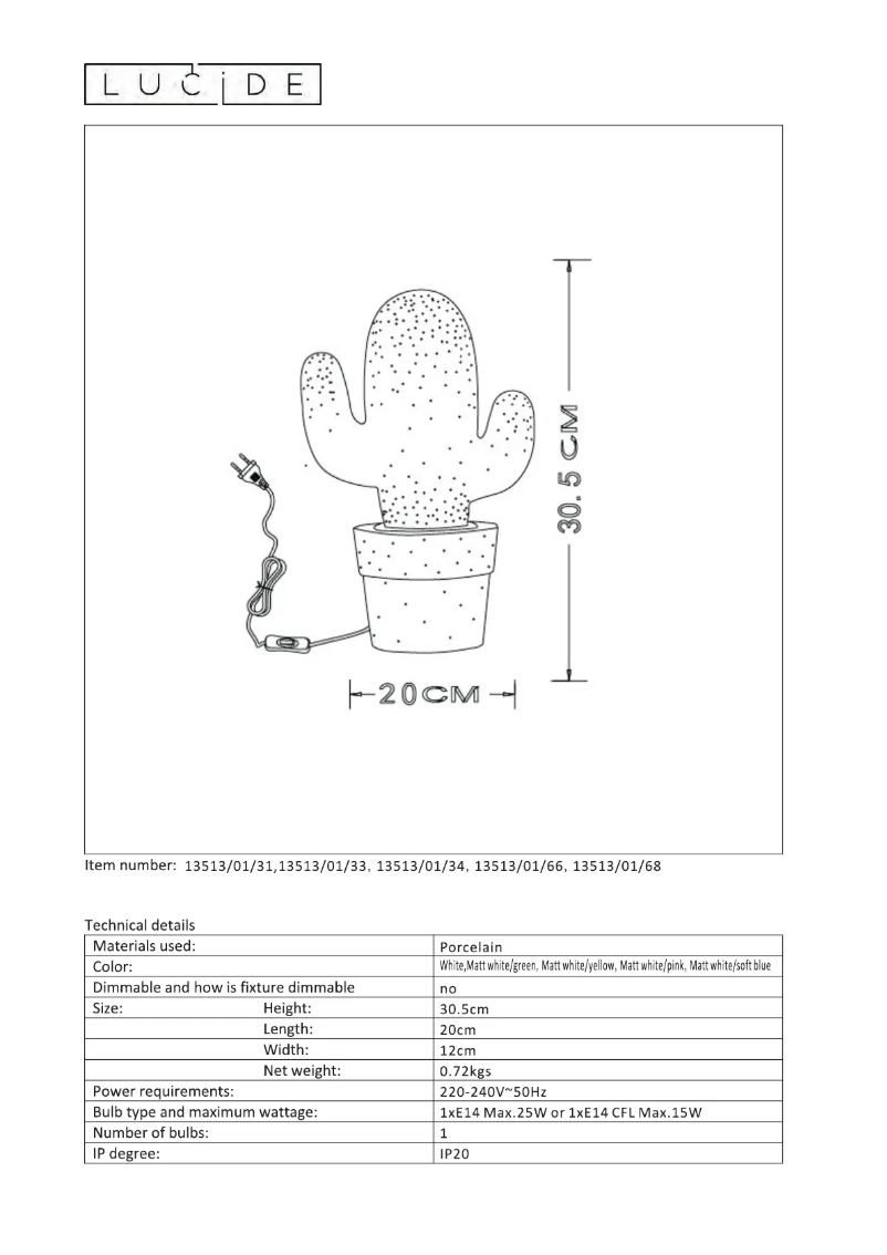 Página 1 del manual Manual de usuario Lucide Cactus 13513/01/68