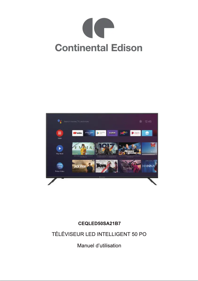 Page 1 de la notice Manuel utilisateur Continental Edison CEQLED50SA21B7