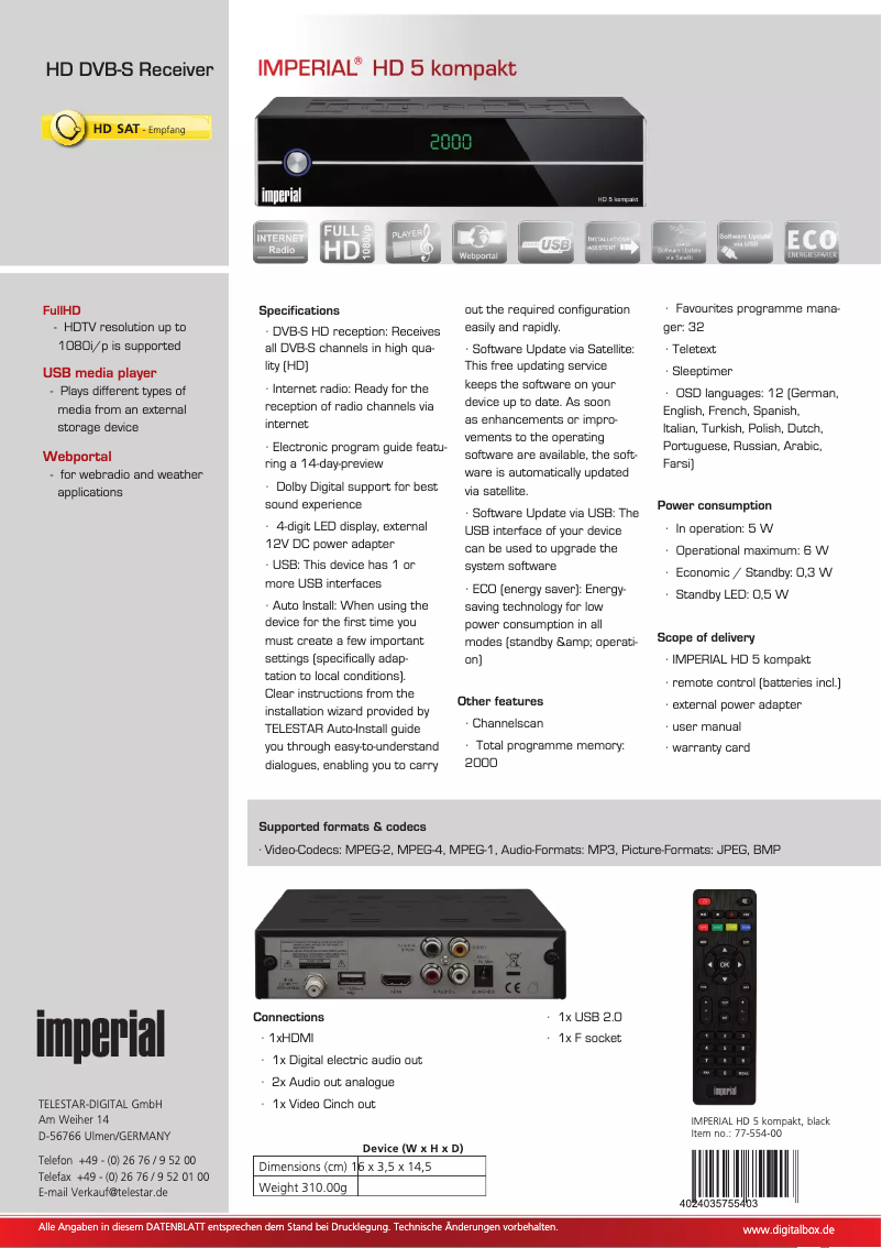 Page 1 de la notice Manuel utilisateur Imperial HD 5 kompakt