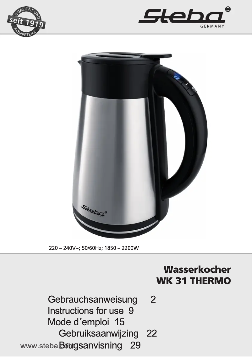 Page n°1 - Manuel utilisateur Steba WK 31 Thermo