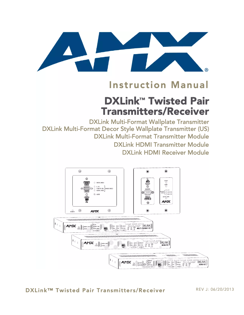 Page 1 de la notice Manuel utilisateur AMX AVB-WP-TX-MULTI-DXLINK