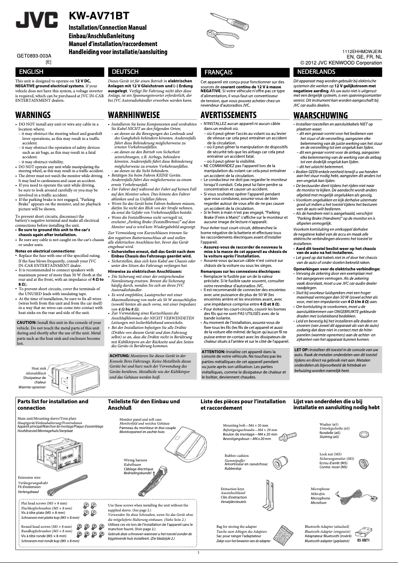 Page n°1 - Manuel utilisateur JVC KW-AV71BT