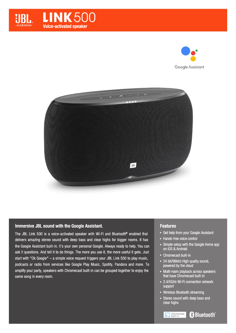 Page 1 de la notice Fiche technique JBL Link 500