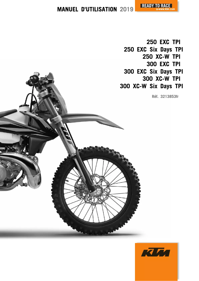 Page 1 de la notice Manuel utilisateur KTM 250 EXC TPI (2019)