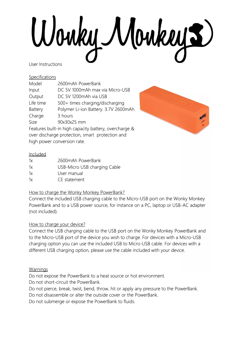 Page n°1 - Manuel utilisateur Wonky Monkey WM PB-2600