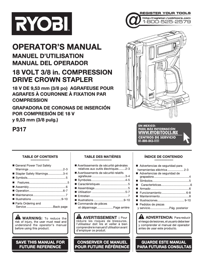 Page 1 de la notice Manuel utilisateur RYOBI P317