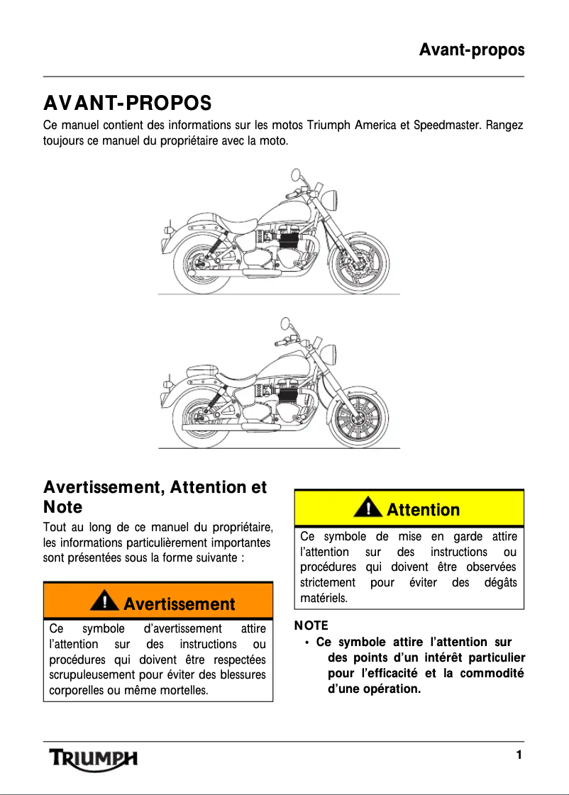 Page 1 de la notice Manuel utilisateur Triumph Speedmaster (2005)