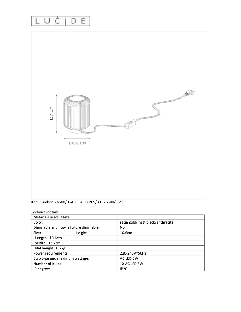 Page n°1 - Manuel utilisateur Lucide Turbin