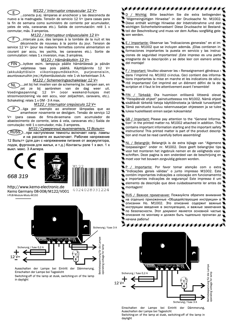 Page 1 de la notice Manuel utilisateur Kemo M122