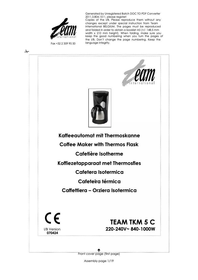 Page n°1 - Manuel utilisateur Team TKM 5 C